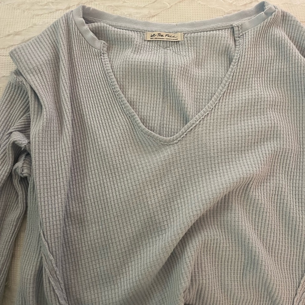 We The Free Light Blue Waffle Knit Top